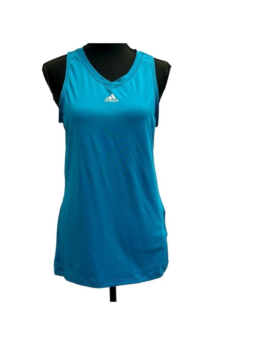 Adidas turquoise blue sleeveless V-neck athletic fitness tank top gym running M